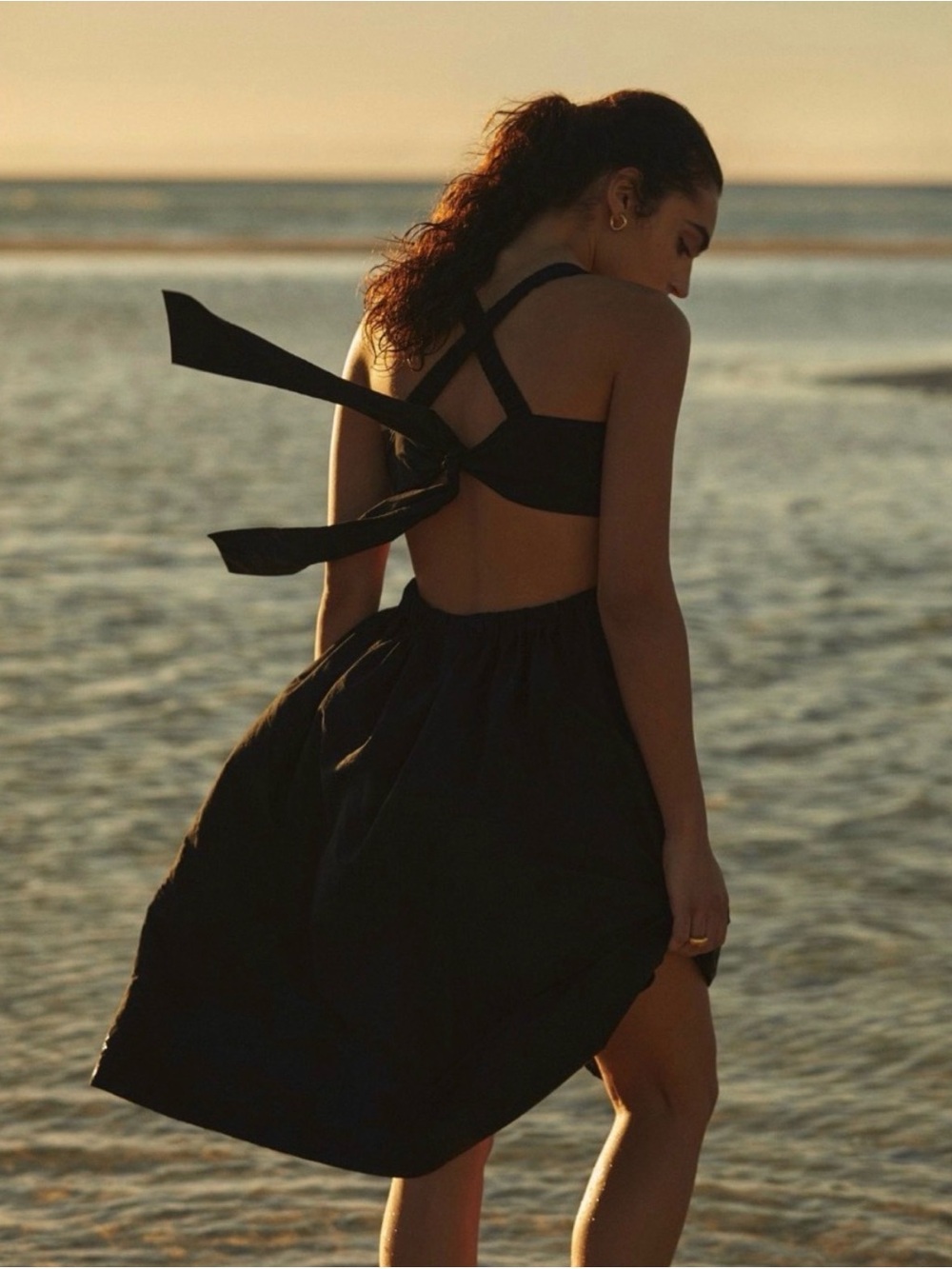 Anthropologie Maeve Black Babydoll Mini Dress with Cutout Back Detail: Size 6P